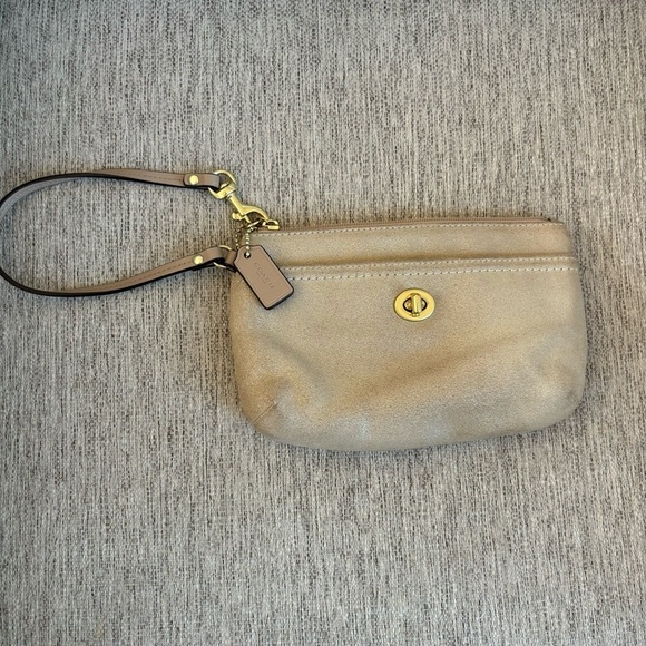 Coach Tan Soft Suede Wristlet - Picture 1 of 8